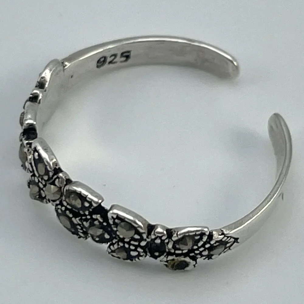 925 Sterling Silver Ring Marcasite Stone Butterfly Dainty Sz 5 Adjustable Cute